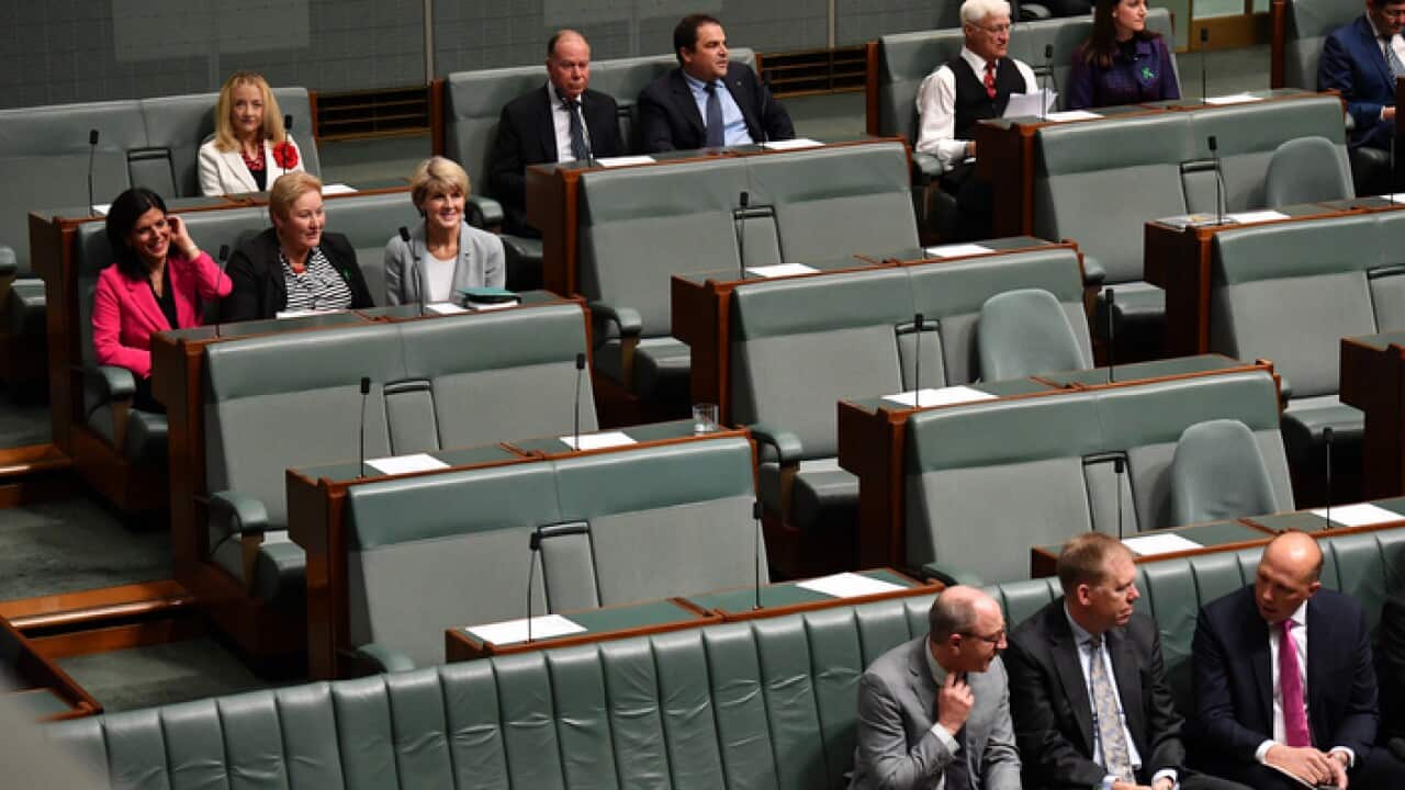 Julia Banks, Ann Sudmalis and Julie Bishop sitting together in parliament