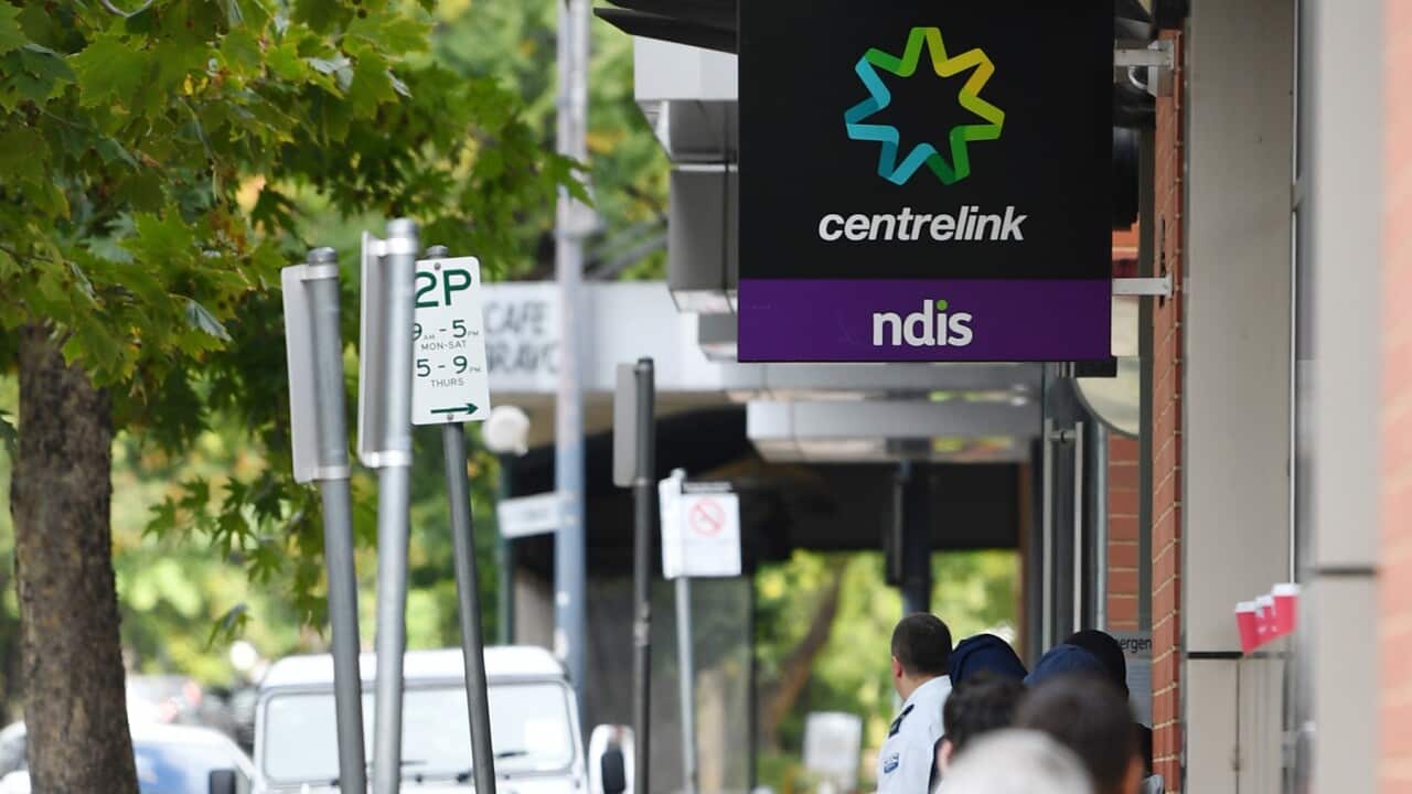 A queue outside the Centrelink office in Norwood, Adelaide