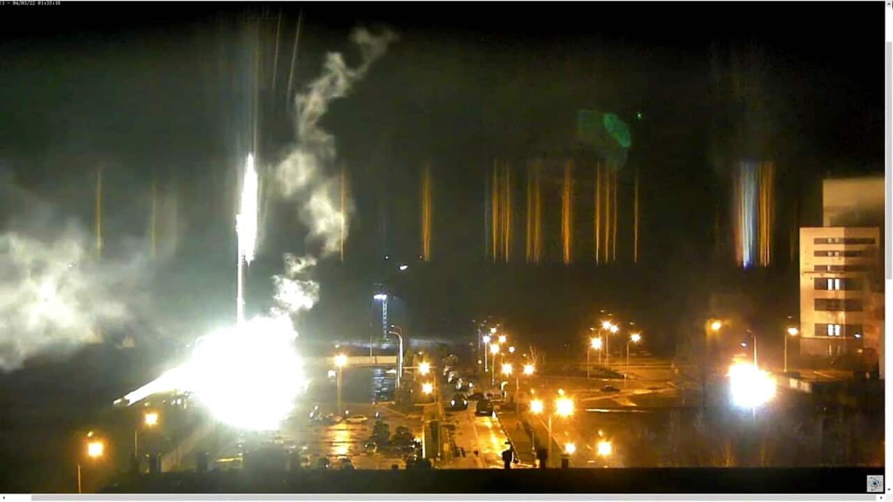 A Russian flare lands on the Zaporizhzhya nuclear plant in March 2022