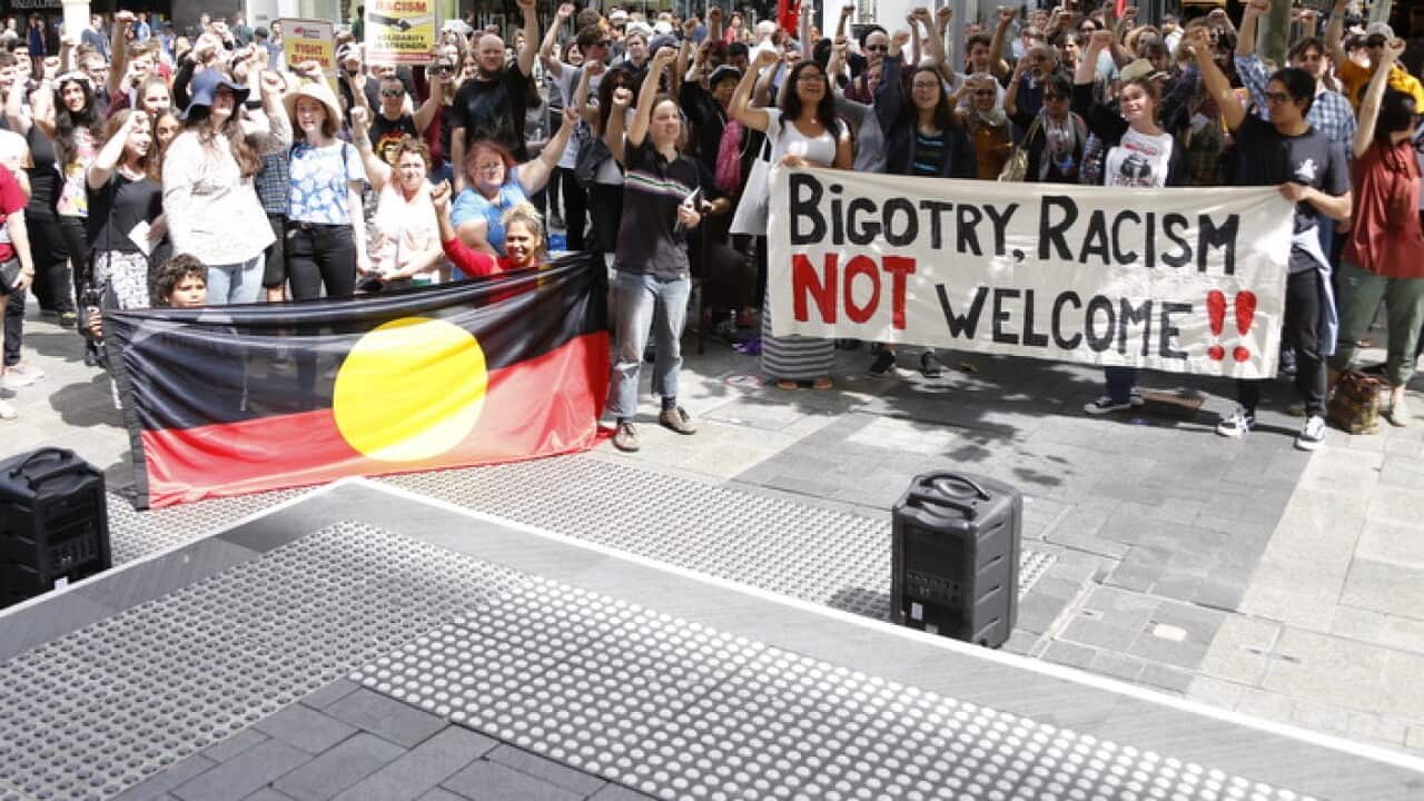 Protesters in Perth after a 2015 visit by Dutch politician Geert Wilders