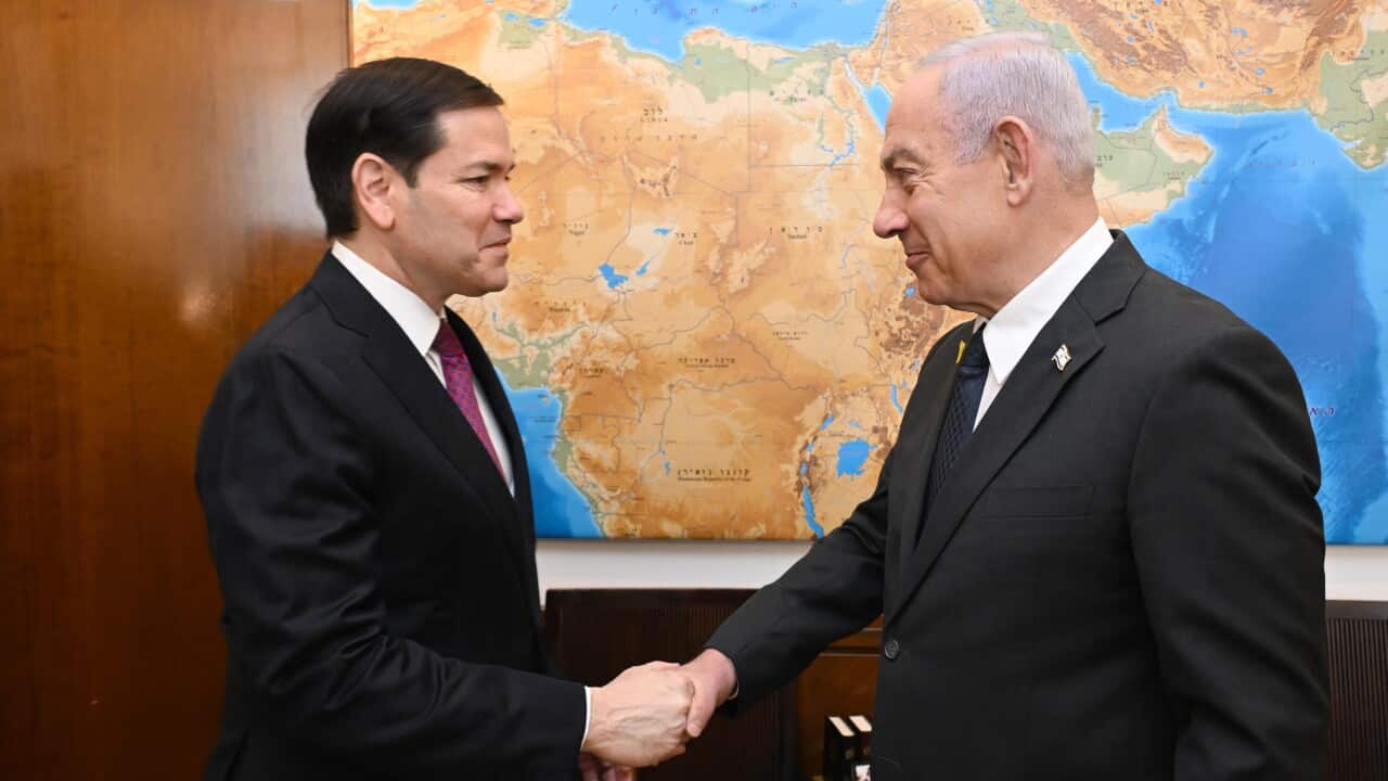 Israeli Prime Minister Benjamin Netanyahu (R) and US Secretary of State Marco Rubio (L) during their meeting at the Prime Minister's office in Jerusalem