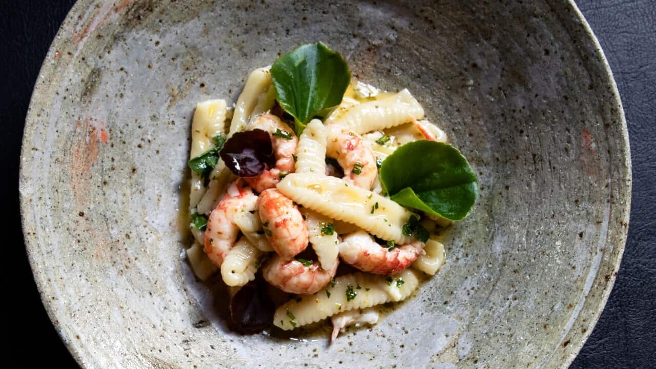 Joe Vargetto's nostalgia-evoking cavatelli with poached yabbies and lemon verbena sauce.