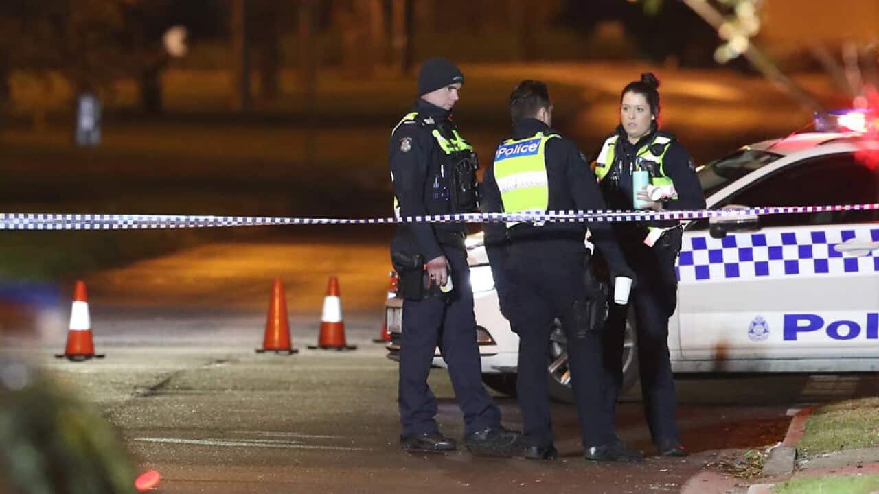 Police at the scene outside Brimbank Shopping Centre in Deer Park, Melbourne