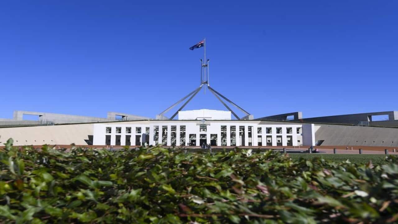 A file image of the exterior view of Parliament House in Canberra.