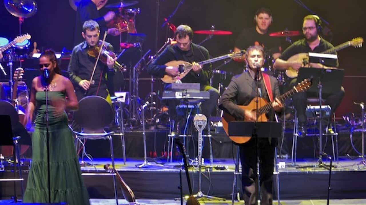 George Dalaras during his last concert in Australia in 2010. To his left singer Melina Aslanidou.