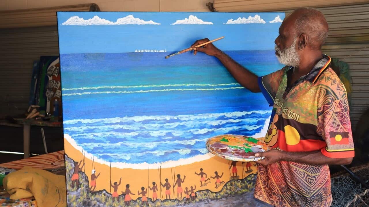 Local artist, Syd Bruce Short Joe, Pormpuraaw, QLD.