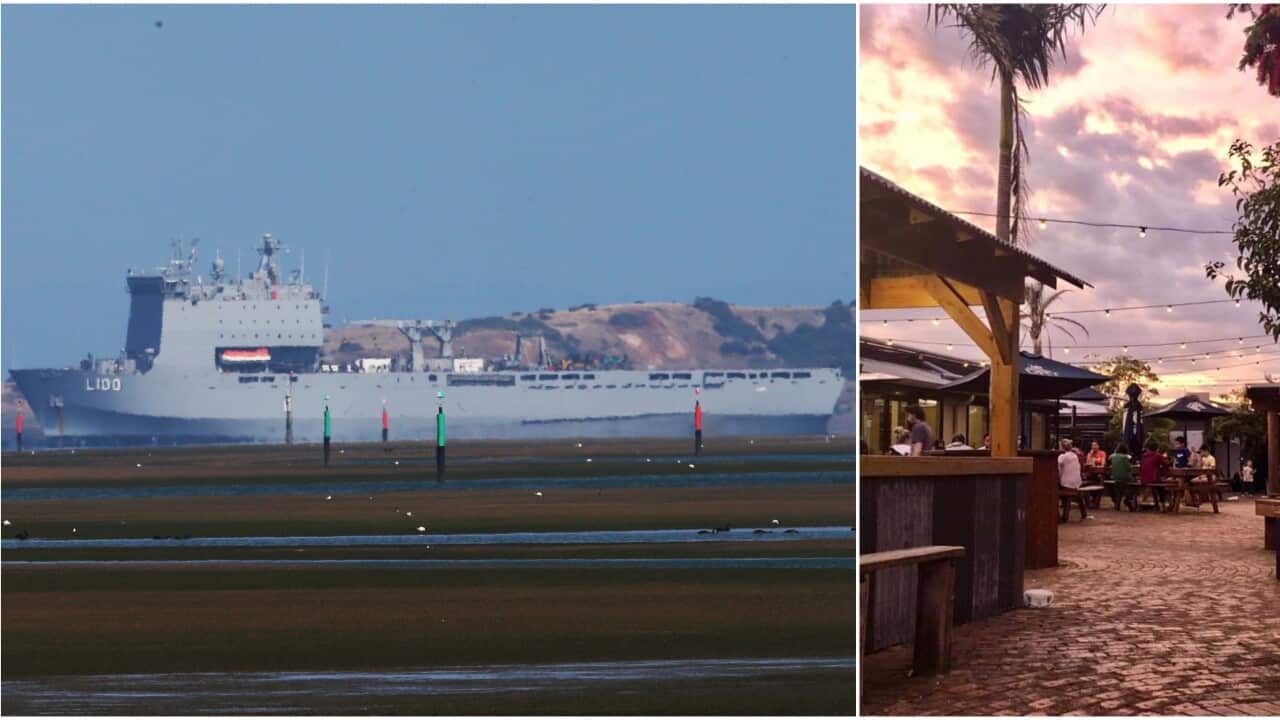 Mallacoota Hotel Motel organised a last-minute delivery of 3,000 litres of beer, thanks to the help of Navy ship HMAS Choules.