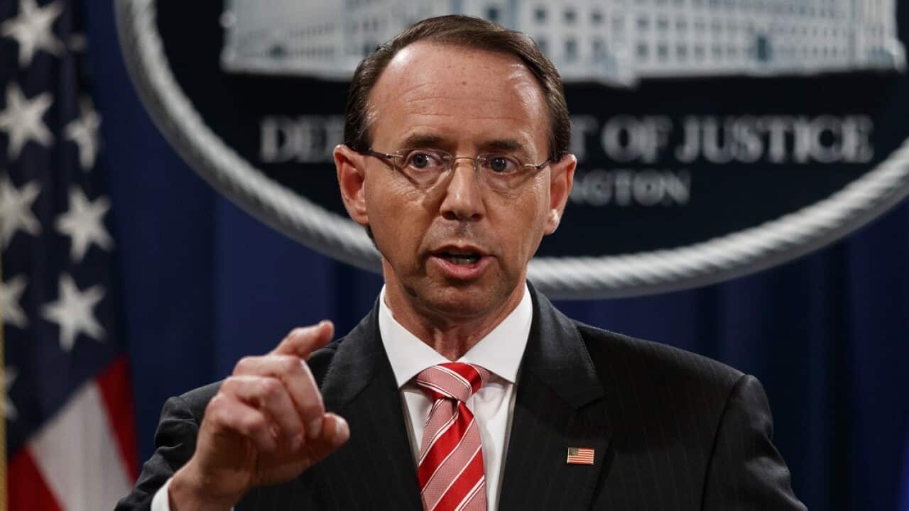 Rod Rosenstein speaks during a news conference on Friday.