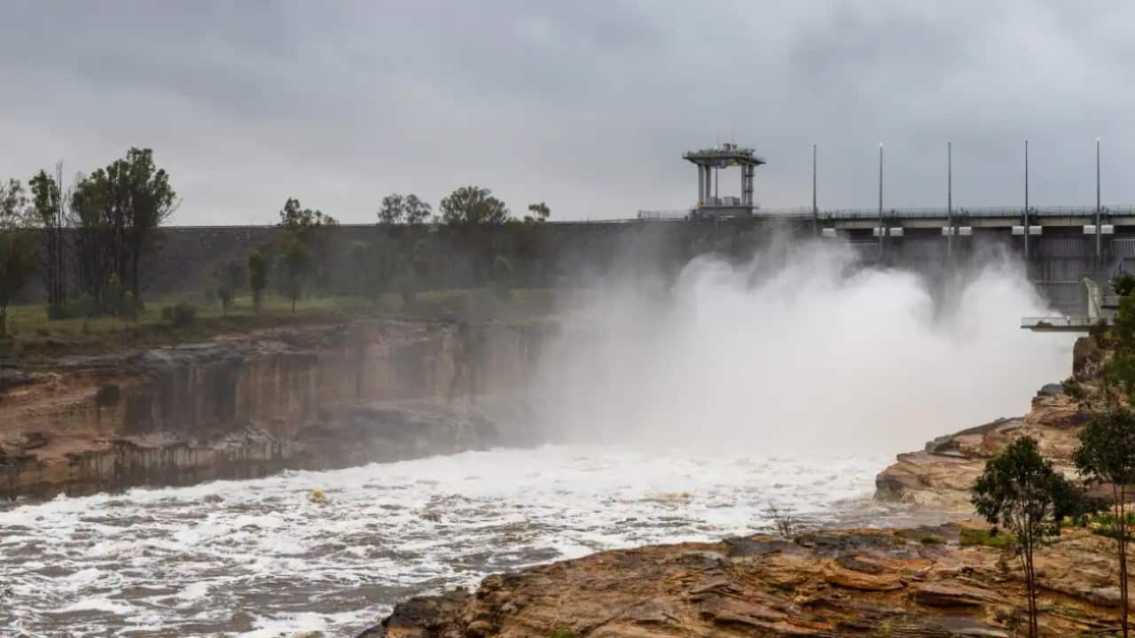 The flood gates at Wivenhoe Dam in Brisbane