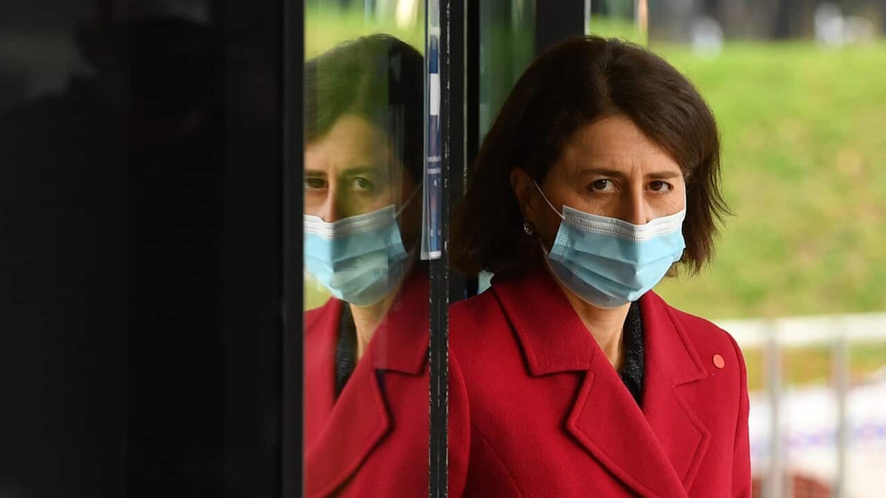 NSW Premier Gladys Berejiklian arrives at a press conference to provide a COVID-19 update