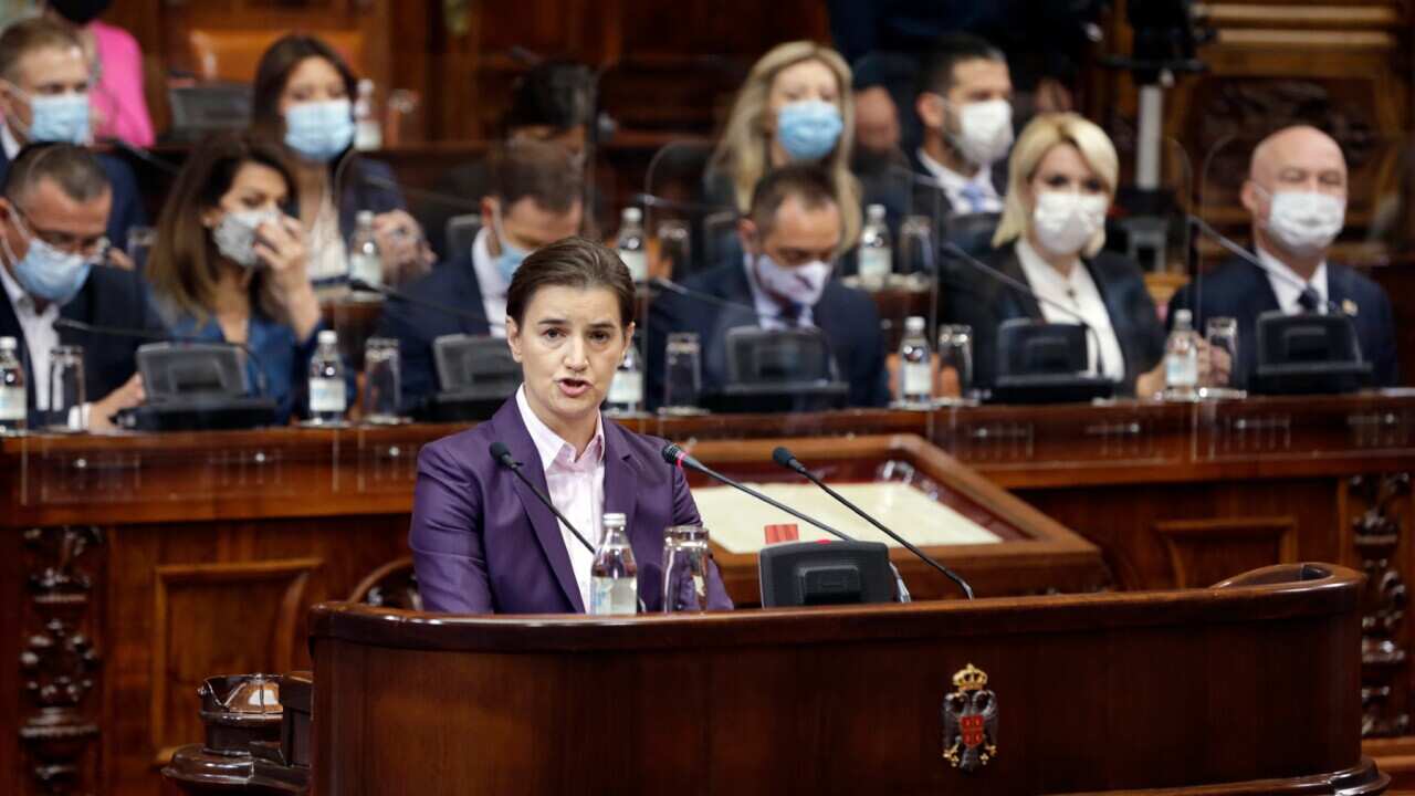 Serbian Prime Minister Ana Brnabic delivers her plan for a new government to the members of parliament in Belgrade, Serbia, 28 October 2020
