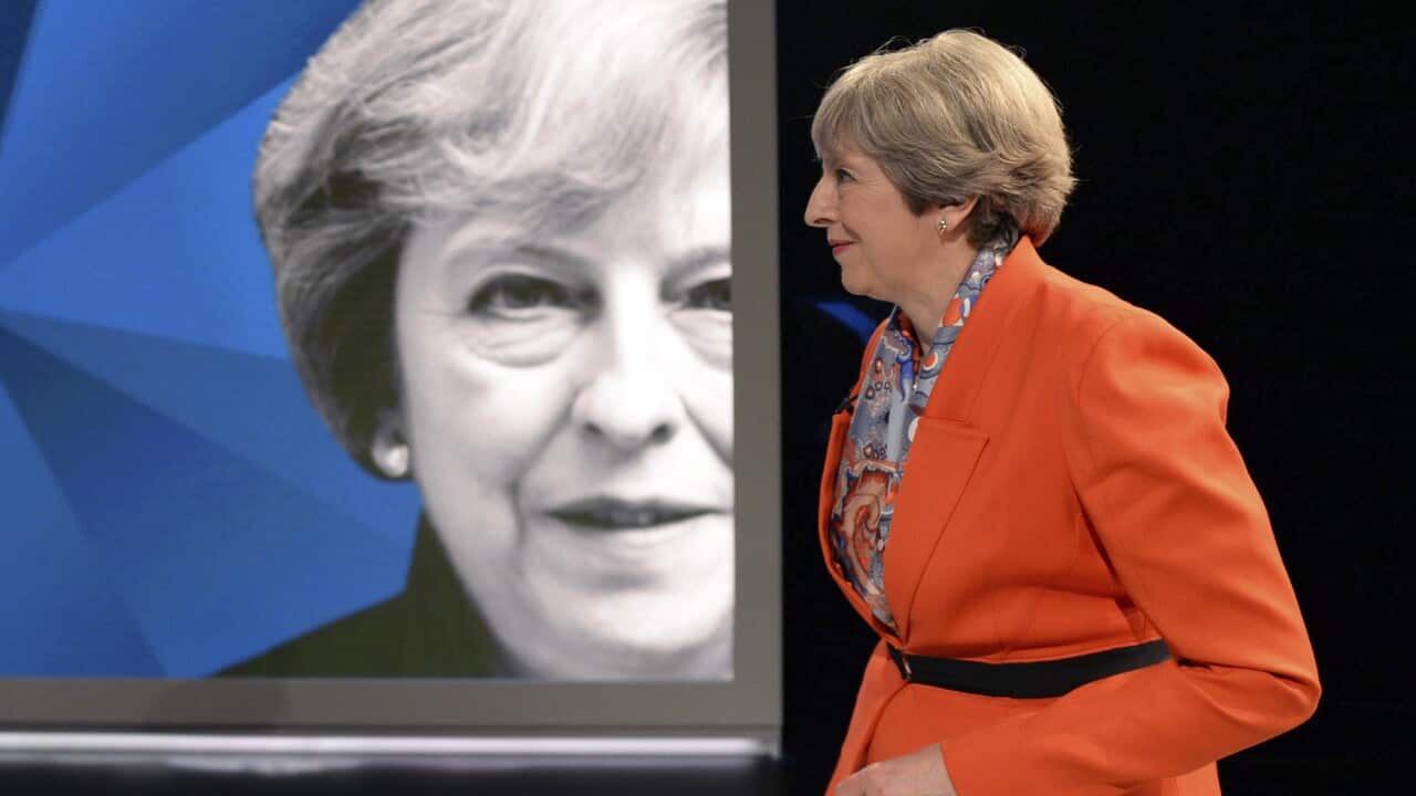 British Prime Minister Theresa May takes part in a general election broadcast