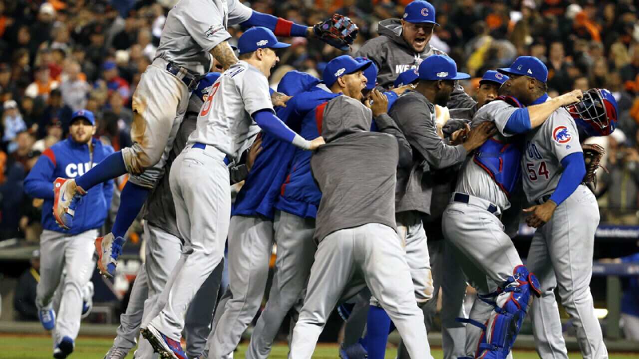Chicago Cubs players celebrate