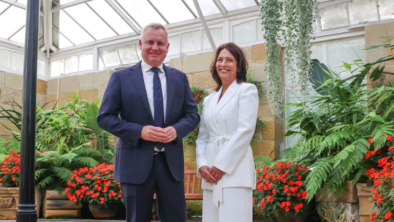 Tasmanian Premier Jeremy Rockliff and new governor Caroline Wells.