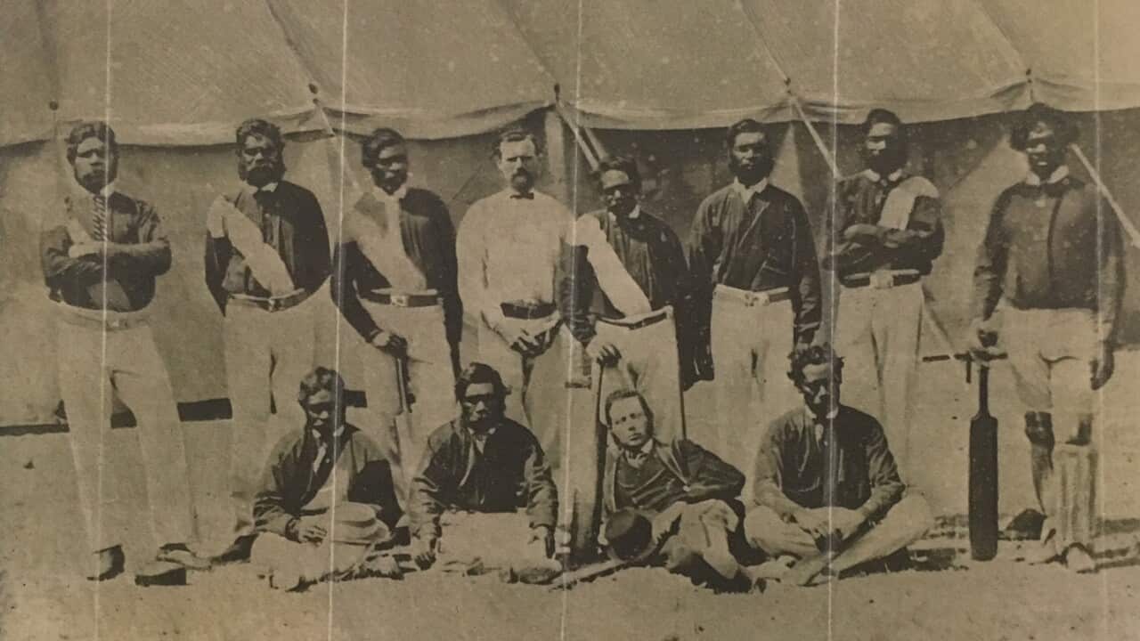 First XI in front of tent – Players about to take the field at Trentbridge, Nottingham England August 1868.
