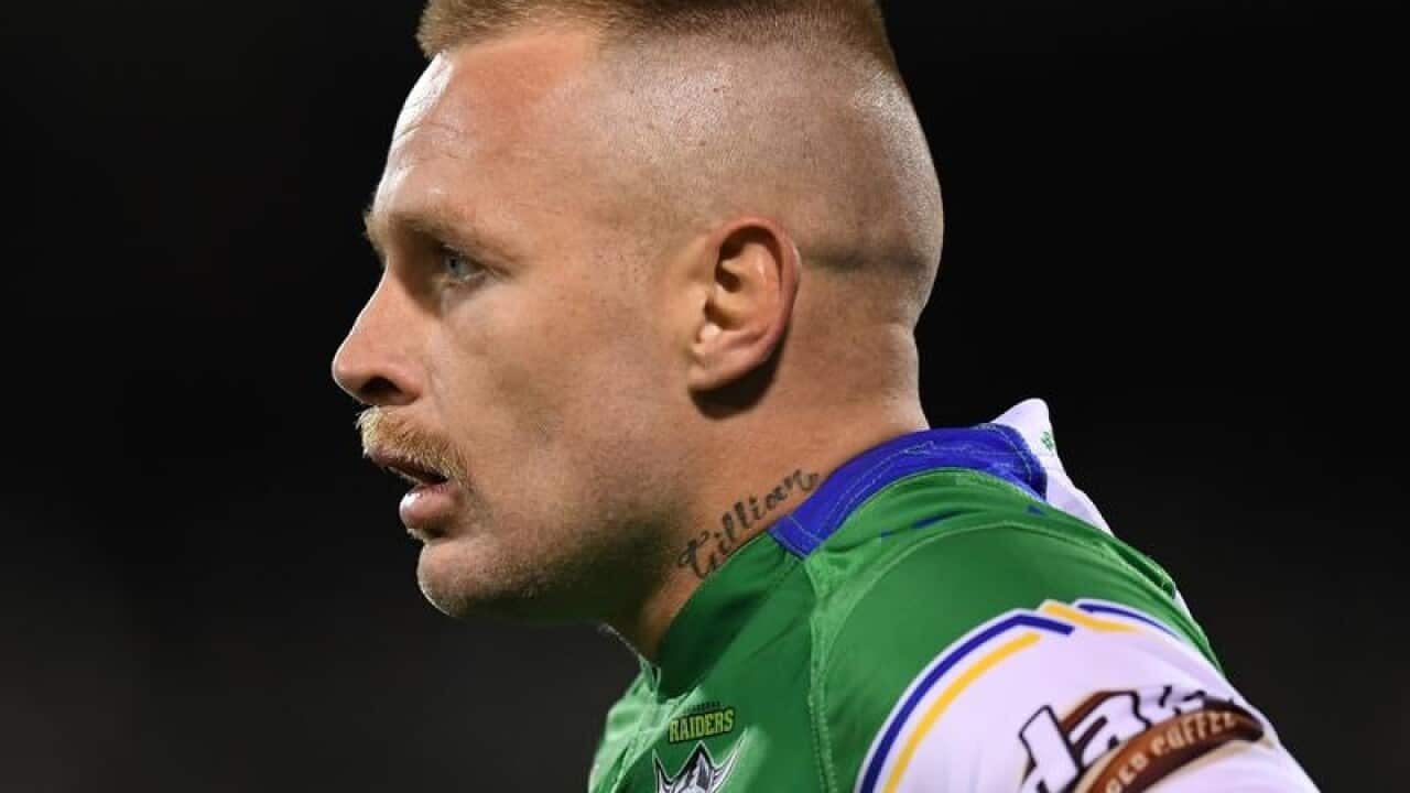 A file image of Blake Austin of the Raiders on field in Canberra.