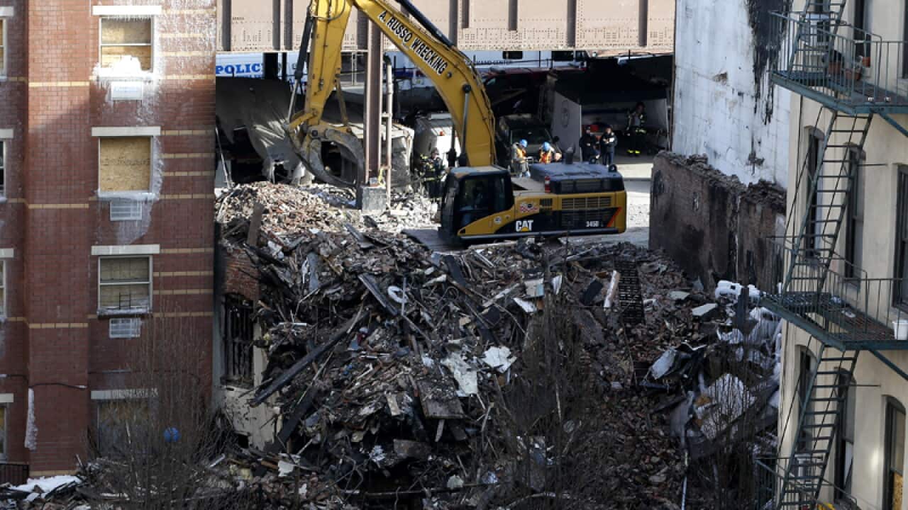 Rubble after the a natural gas explosion in New York