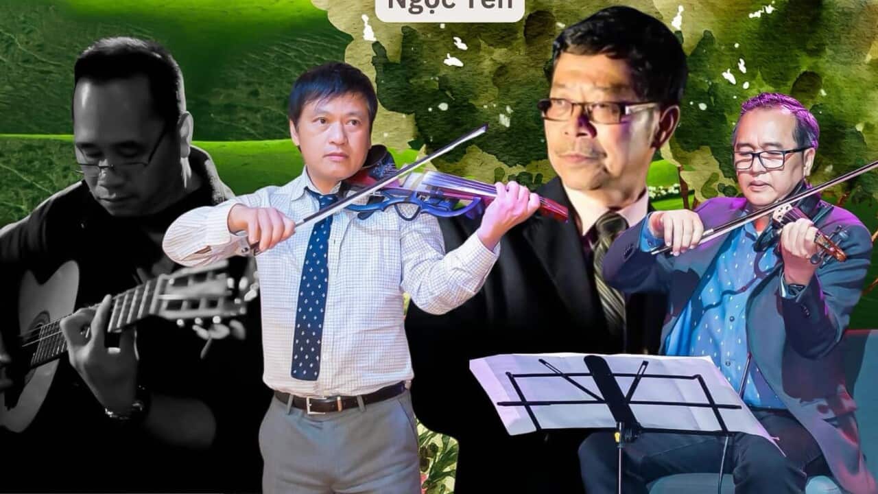 Các nhạc công, nghệ sĩ tại phòng trà Ngày Về, Sydney (Huyen Luu)