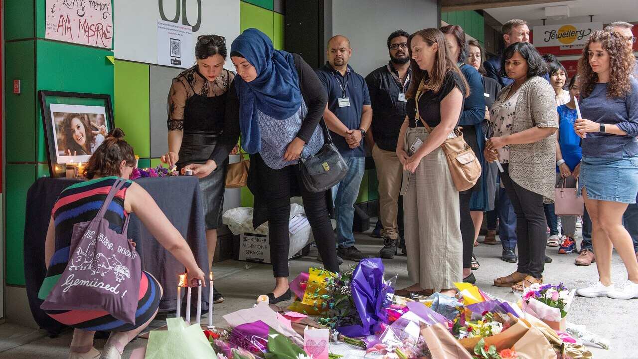 A gathering at Latrobe University to pay tribute to international student Aiia Maasarwe who was studying there before she was murdered