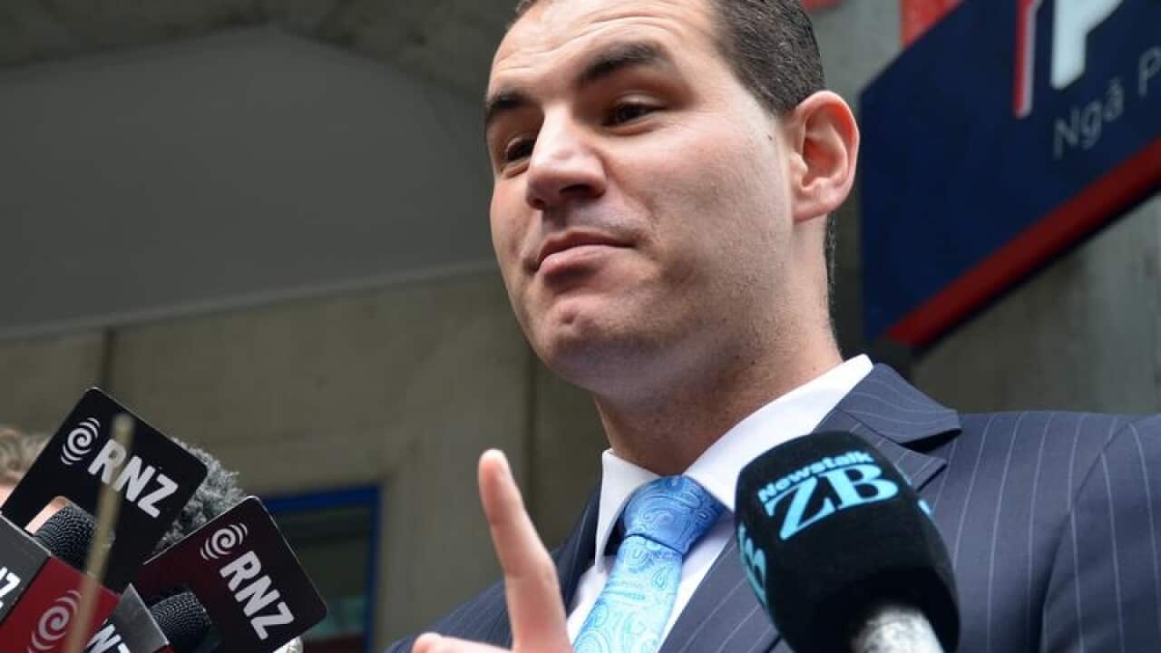 Former NZ National Party member Jami-Lee Ross speaks to the media.