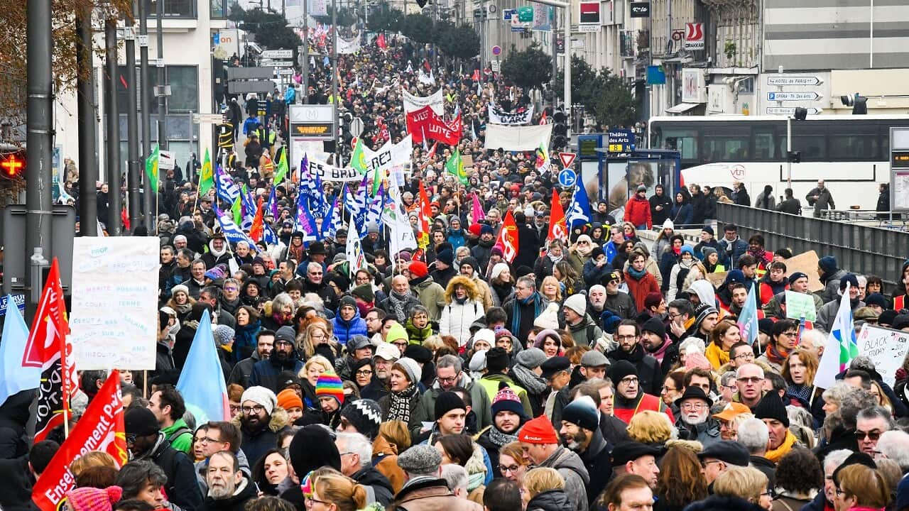 People during the protest against the pension reform project in Rouen on Friday.