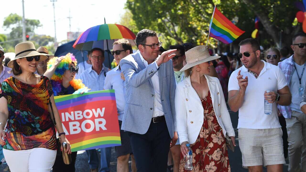 Victorian Premier Daniel Andrews (centre) is seen during the Midsumma Pride March along Fitzroy street in St Kilda Melbourne.