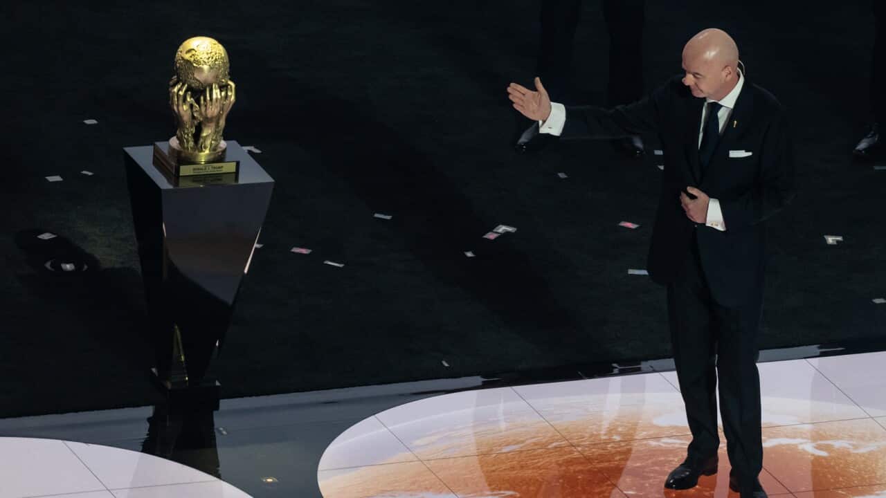 FIFA President Gianni Infantino presents Peace Prize to President Donald Trump during the 2026 FIFA World Cup draw