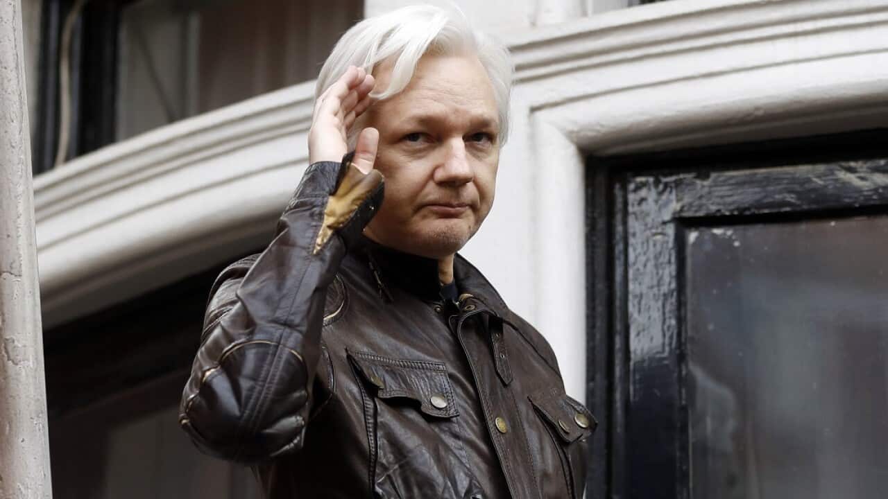 Julian Assange on the balcony of the Ecuadorian embassy in London.