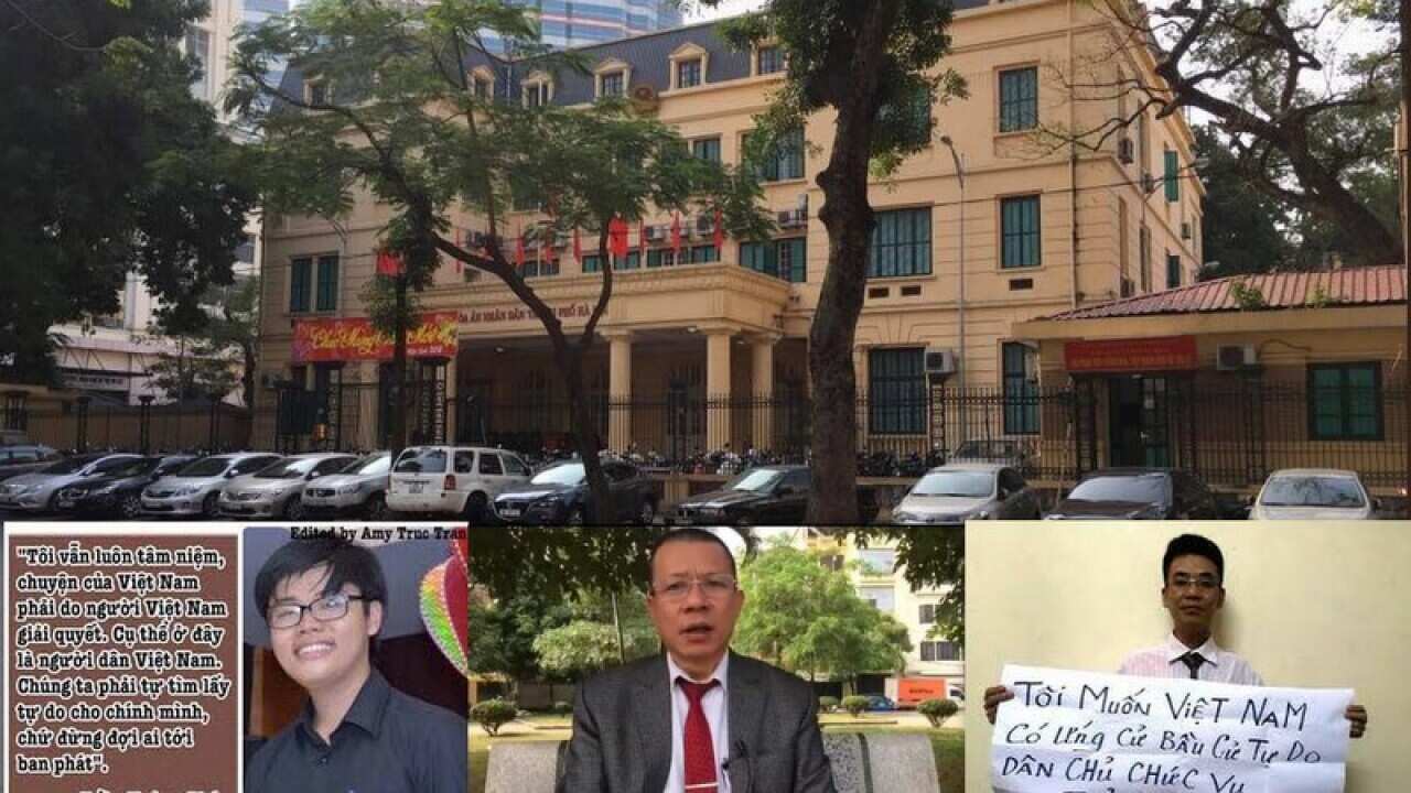 Tòa án Nhân Dân Hà Nội nơi diễn ra phiên xét xử ba nhà hoạt động Sv Trần hoàng Phúc, Nguyễn Quang Thậun, và Nguyễn Văn Điển.