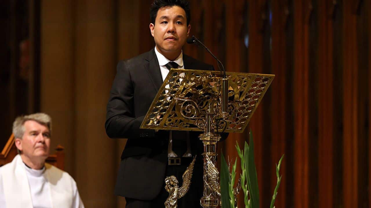 Alpha Cheng at his father's funeral
