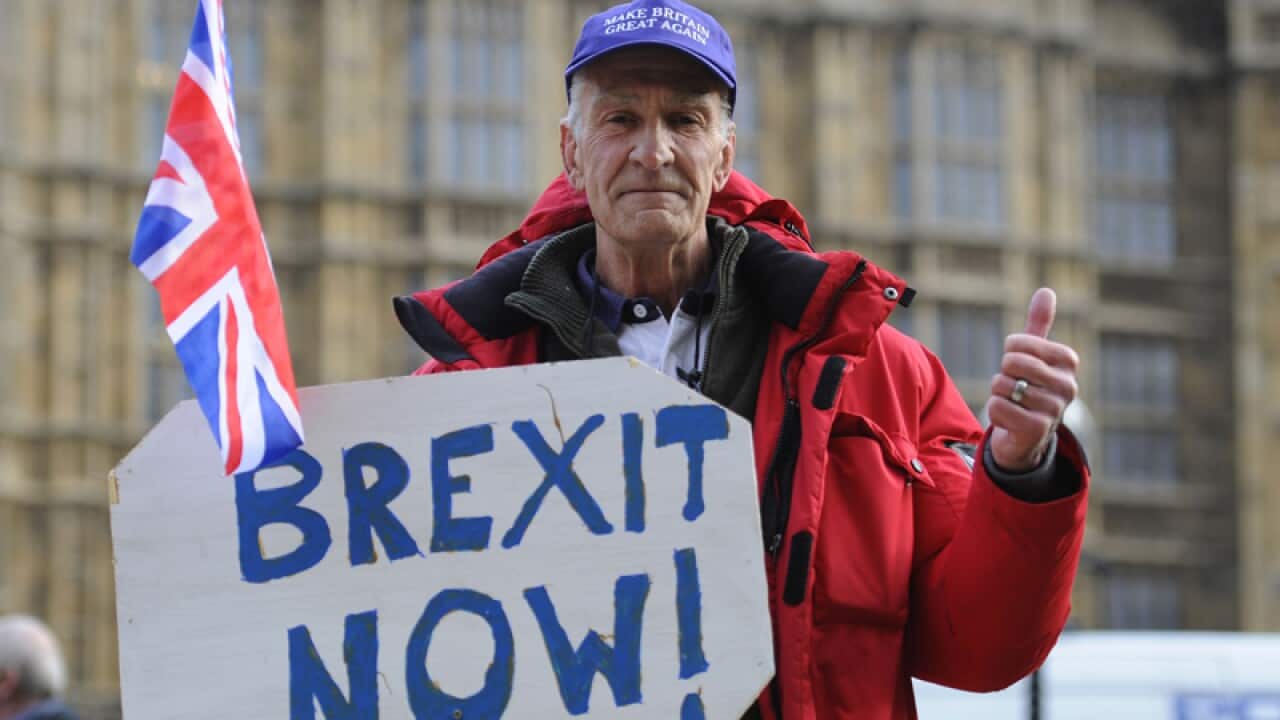 a Pro Brexit protest outside the houses of Parliament