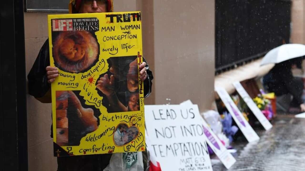 Anti-abortion protesters outside NSW Parliament House