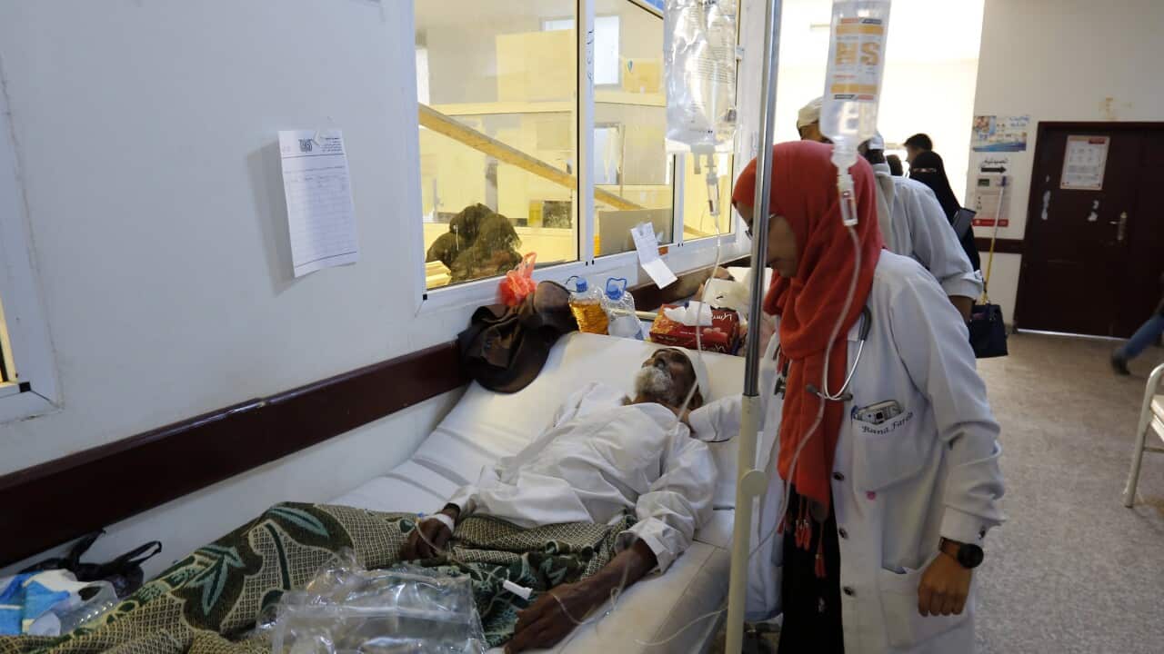 Cholera-infected Yemenis receive treatment at a hospital amid a serious cholera outbreak in Sana'a, Yemen, 22 June 2017.
