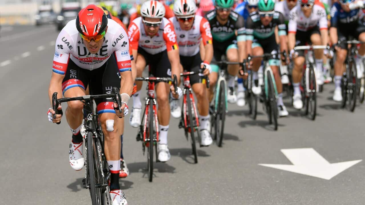 Alexander Kristoff working hard at the front during the 2019 UAE Tour (Getty)