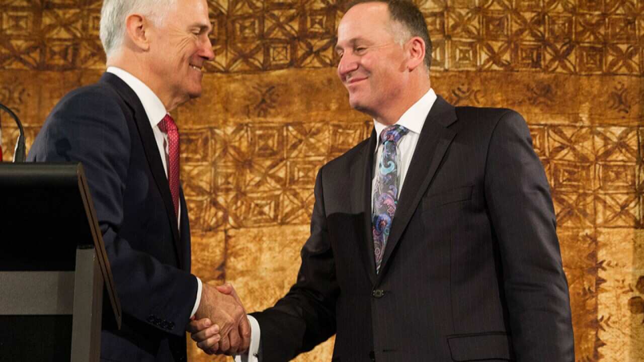 Prime Minister Malcolm Turnbull (L) and NZ Prime Minister John Key