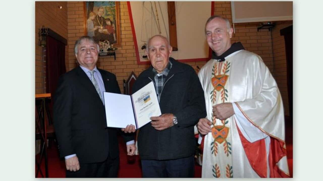 Ivan Burnik Legiša, Honorary consul Adrian Vatovec (left) and Fr. David Šrumpf (right)
