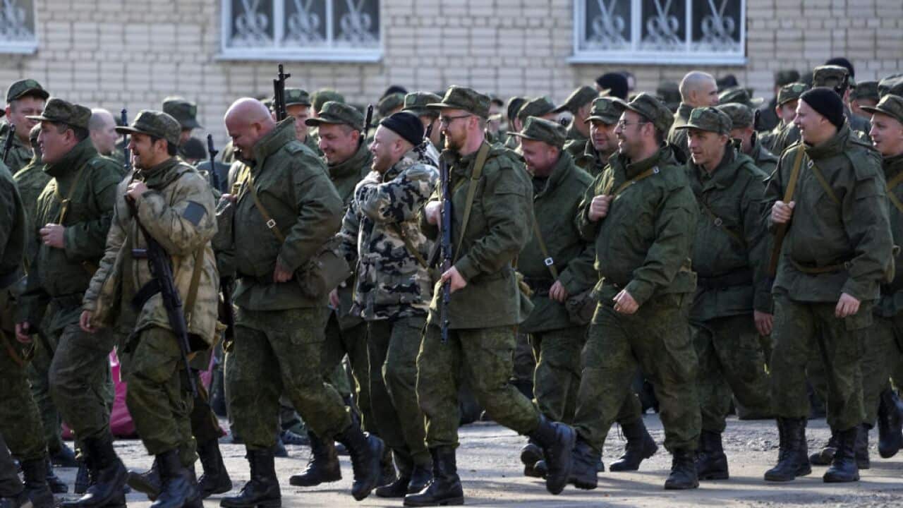 Russian citizens drafted during the partial mobilisation are seen being dispatched to combat coordination areas after a military call-up for the Russia-Ukraine war.