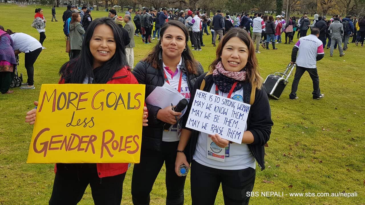 Participants of the "Walk for welfare" march organized at Princess Park in Carlton North on Sunday 24 June 2018.