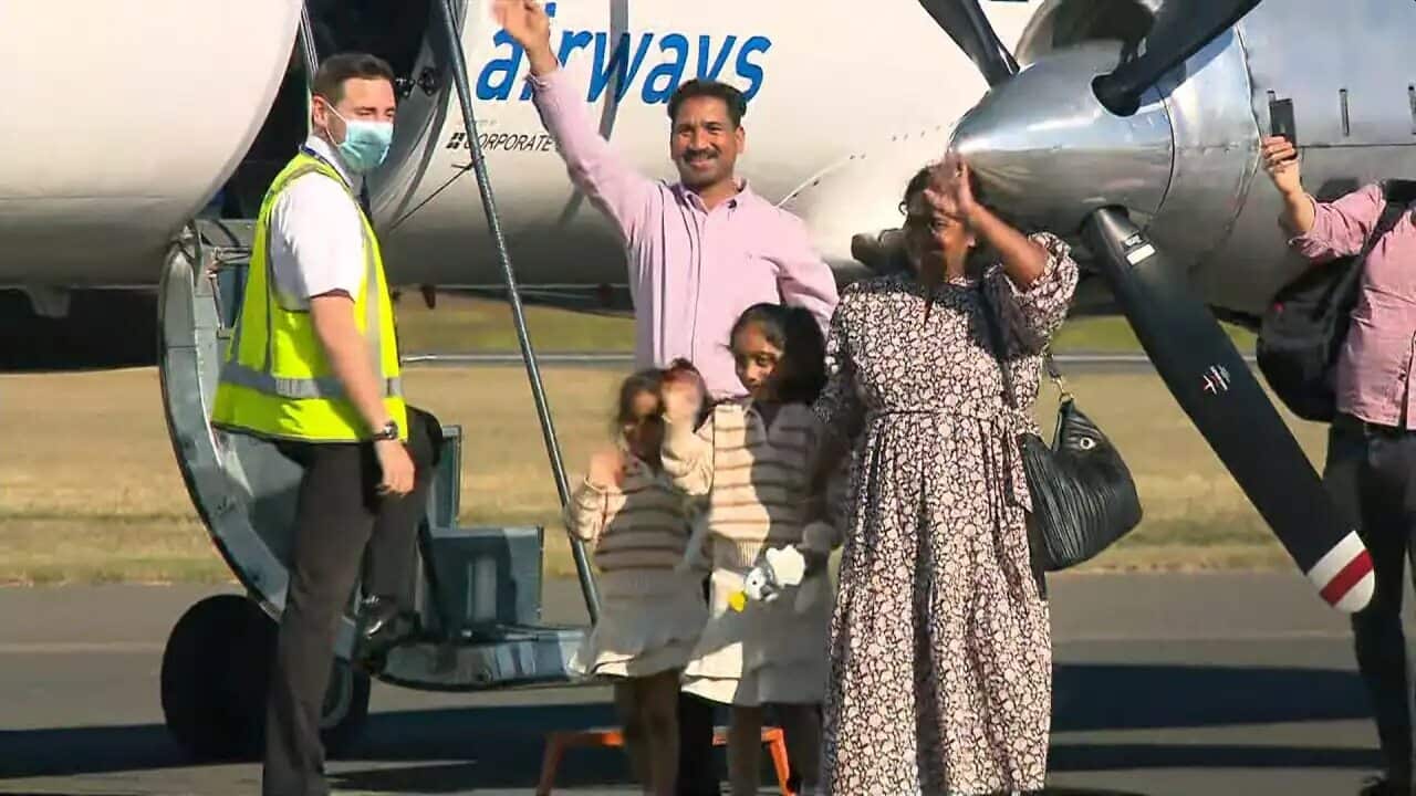 The Nadesalingam family arrived home in Biloela on Friday afternoon.