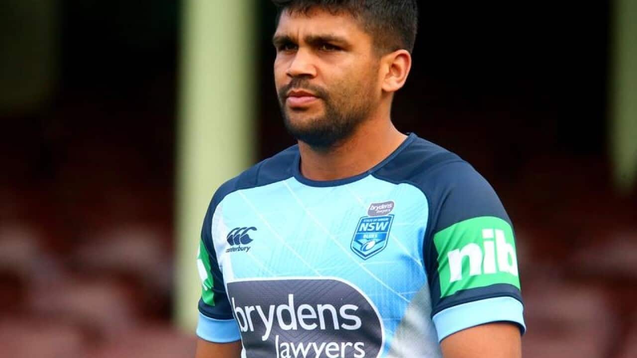 Tyrone Peachey of the NSW Blues looks on during team training.