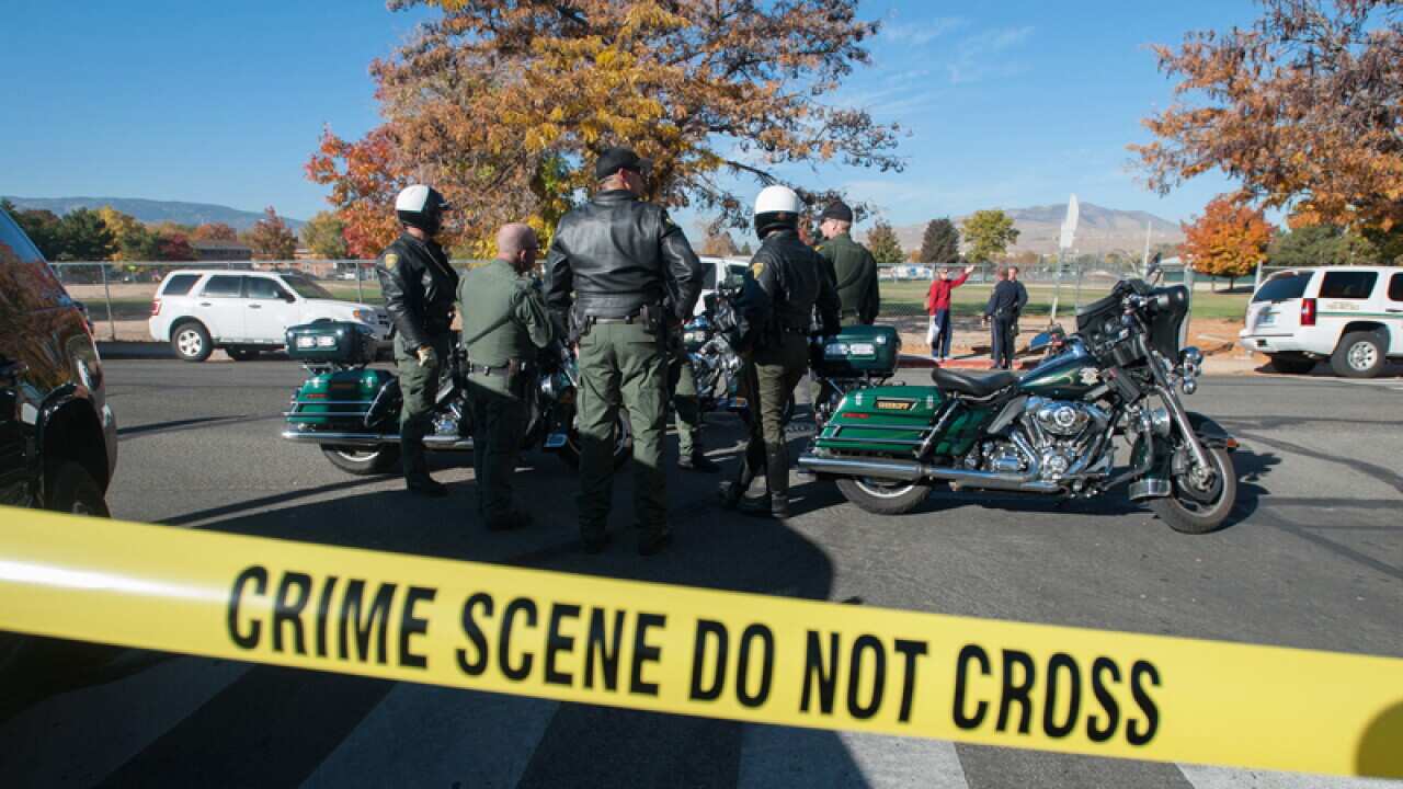 Police secure the scene near Sparks Middle School in Nevada