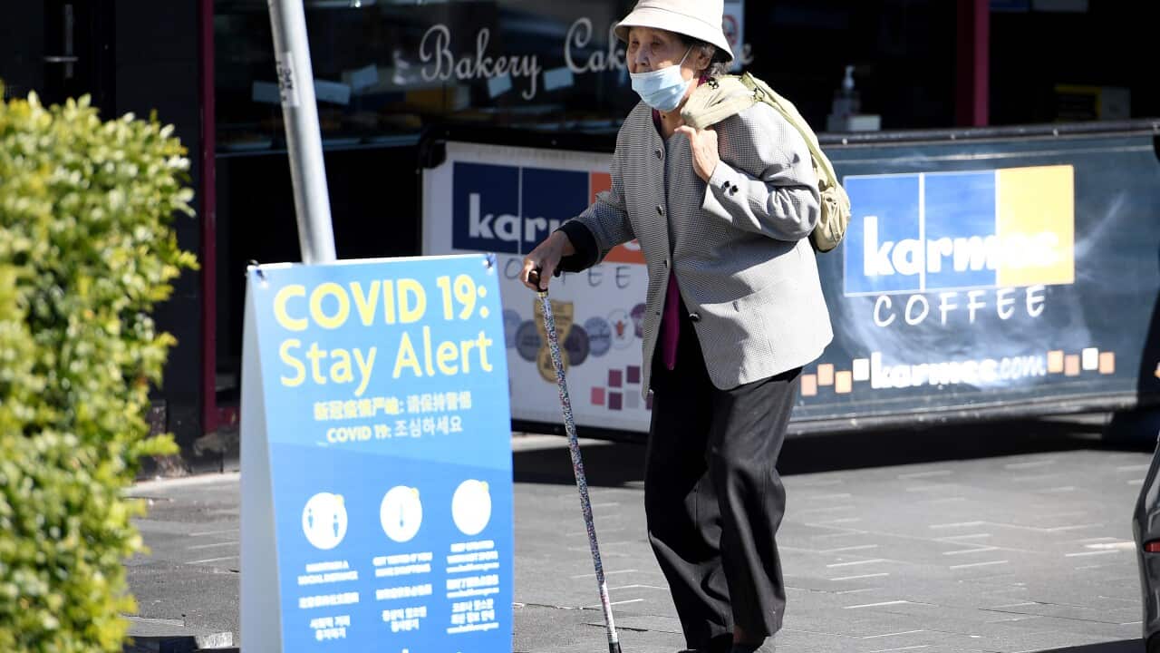 People are seen in Strathfield in Sydney.