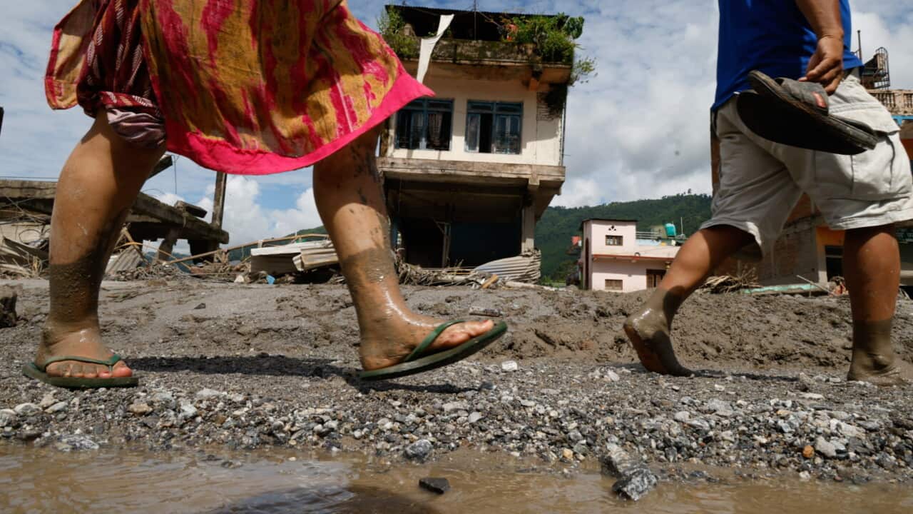 Aftermath of massive flash flood on the Nepal-Tibet border