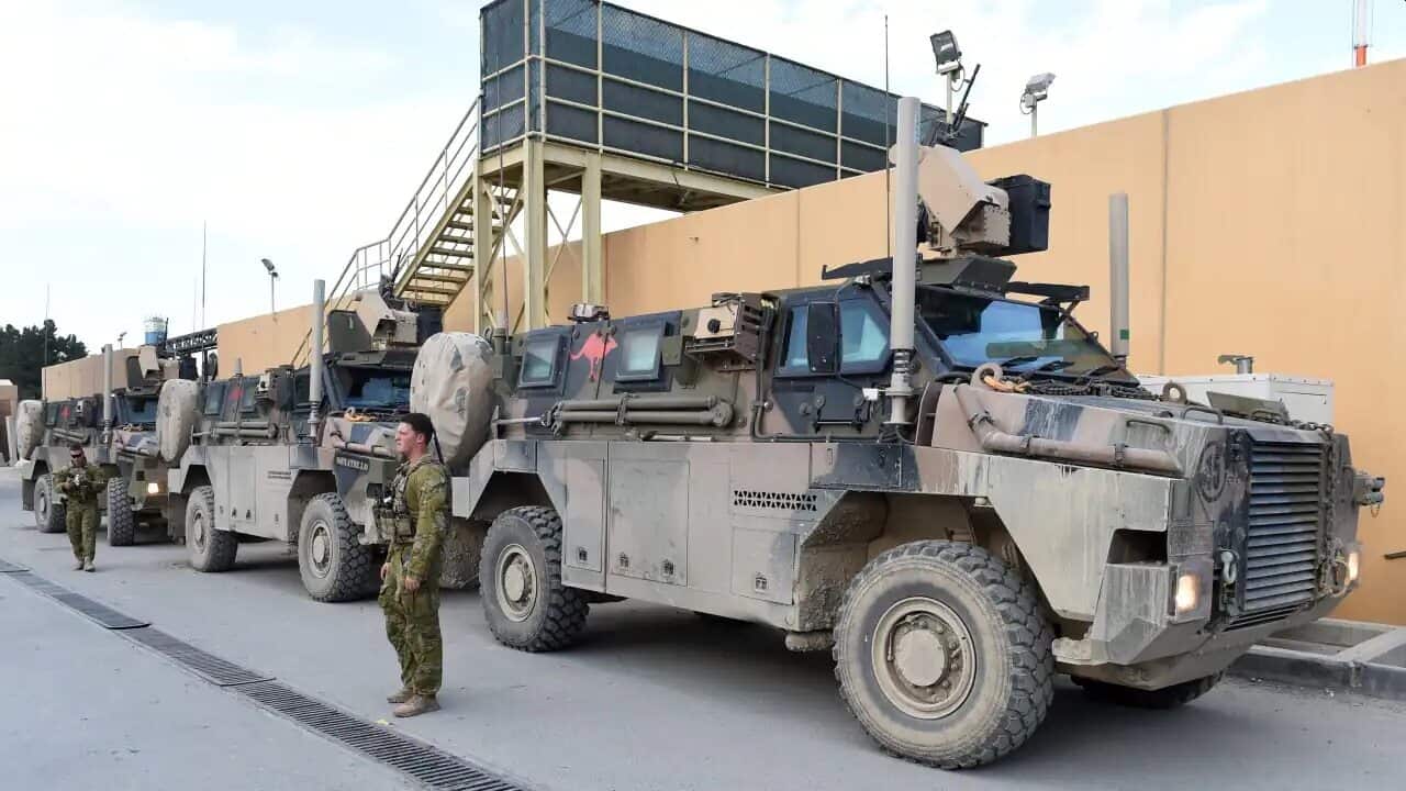 ADF members with Bushmaster vehicles in Kabul in 2016.