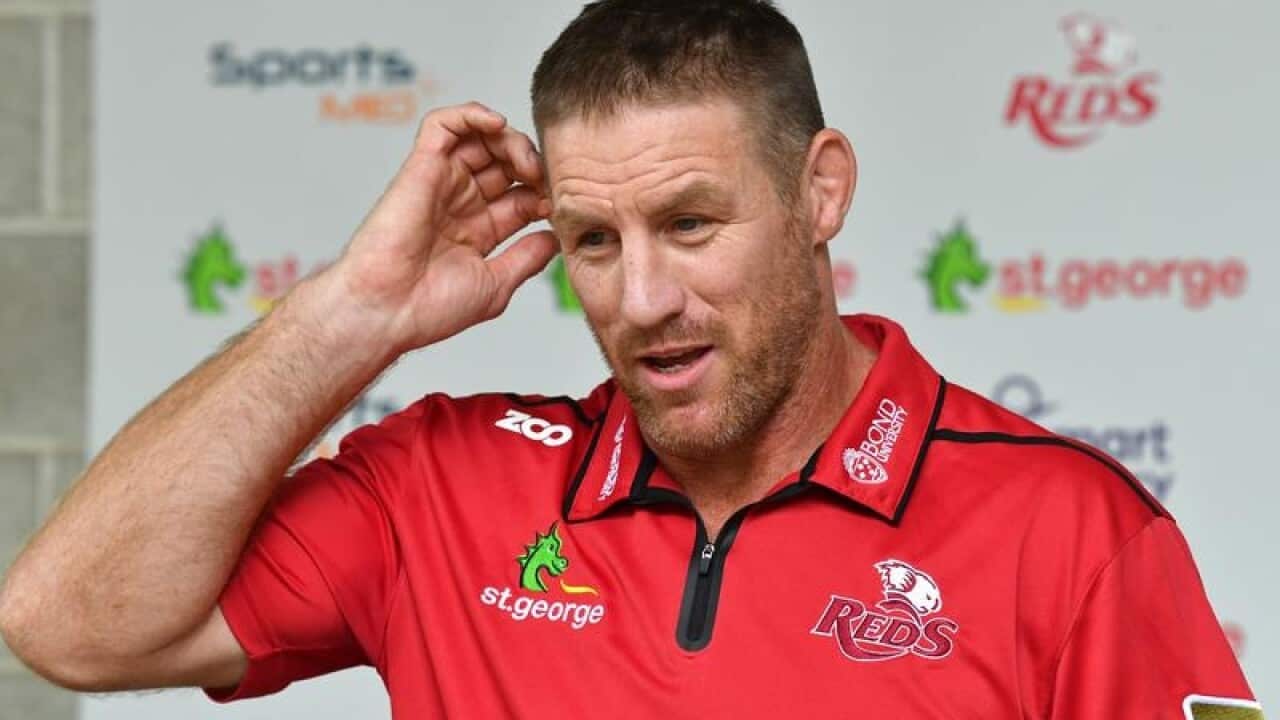 Queensland Reds coach Brad Thorn is seen during a media conference