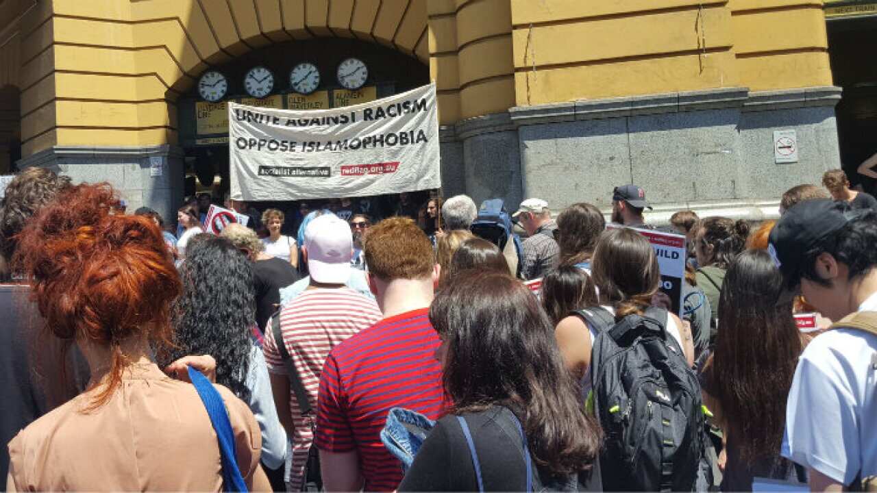 Protest against Trump presidency at Flinder Street Station on 12th November 2016.