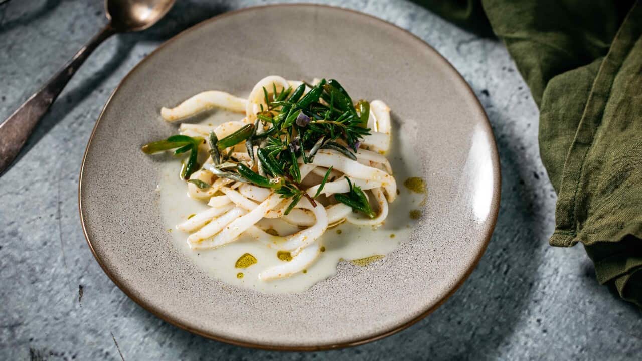 Calamari with foraged sea herbs
