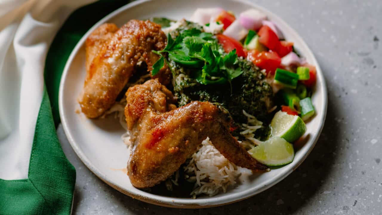 Molokhiya with grilled chicken