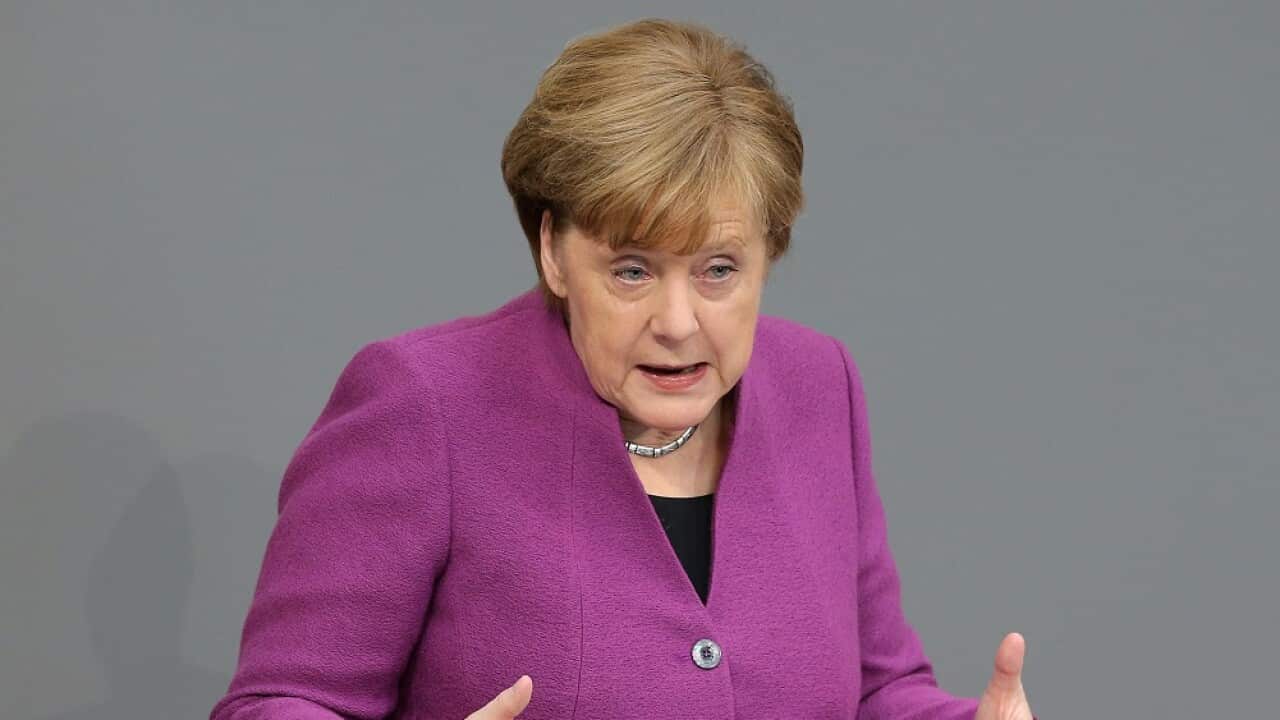 dpatop - German Chancellor Angela Merkel of the Christian Democratic Union (CDU) delivers a governmental statement on the upcoming informal European Council the Bundestag in Berlin, Germany, 22 February 2018. Photo: Wolfgang Kumm/dpa
