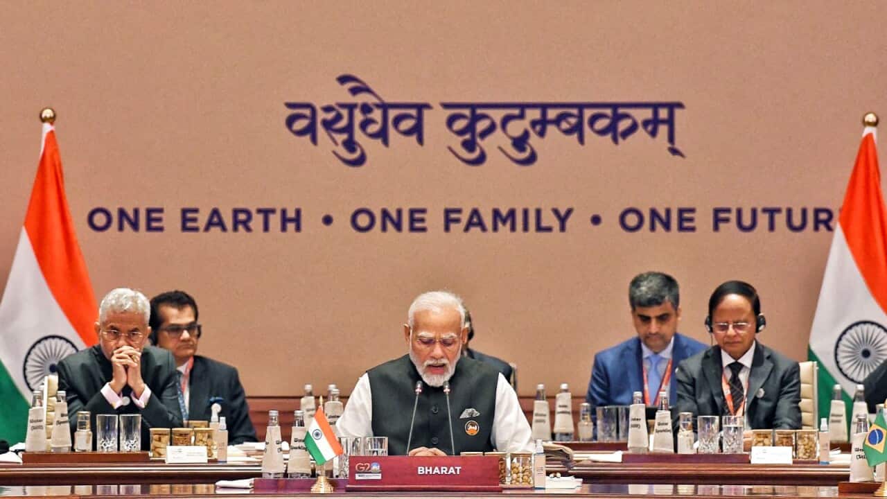 India PM Narendra Modi addresses the Session 1 of the G20 Summit at Bharat Mandapam